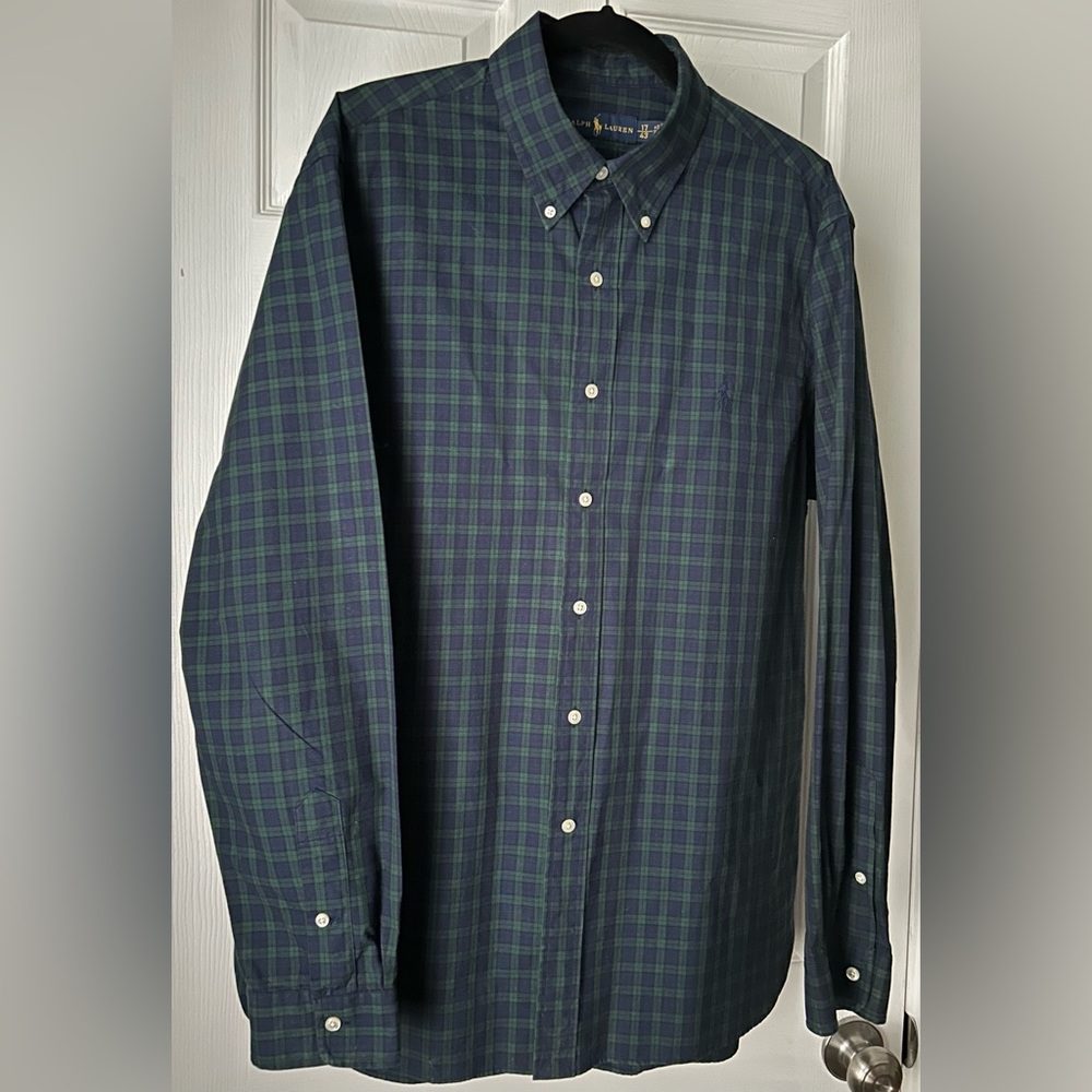 Men’s Polo by Ralph Lauren plaid button down shirt. Size 17/43